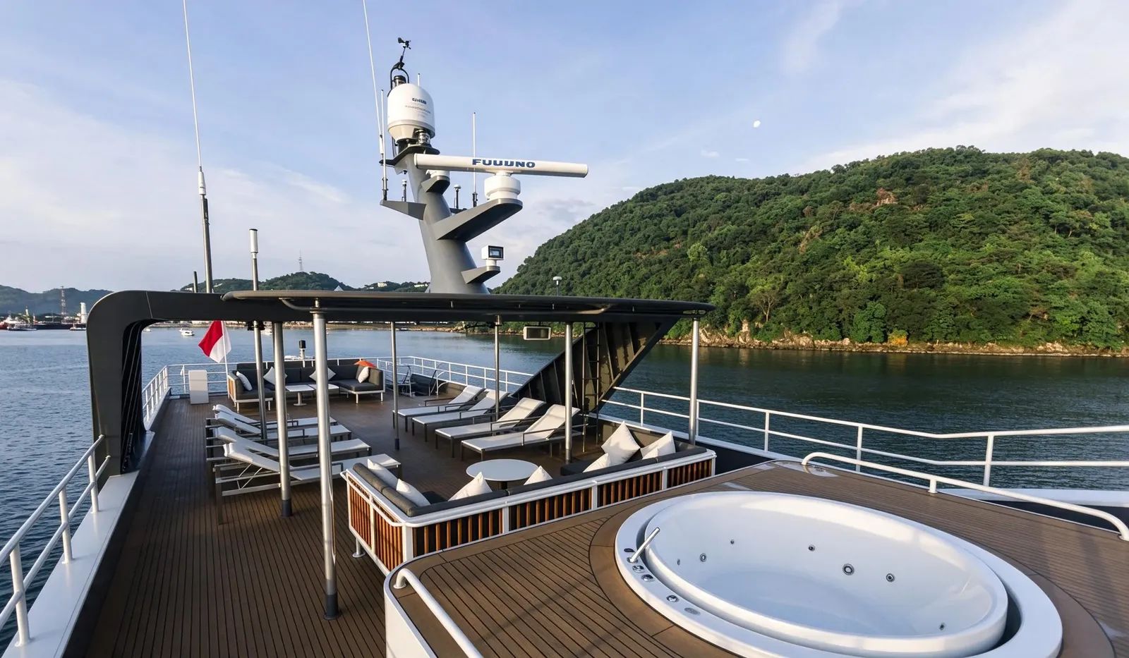 All Star Velocean liveaboard – sundeck with jacuzzi, banquette seating and sun loungers – Indonesia