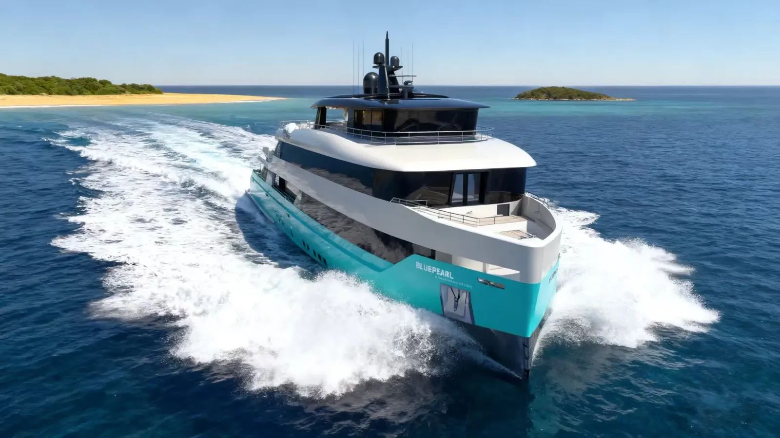 Blue Pearl liveaboard – underway near a sandbar and small island – Indonesia