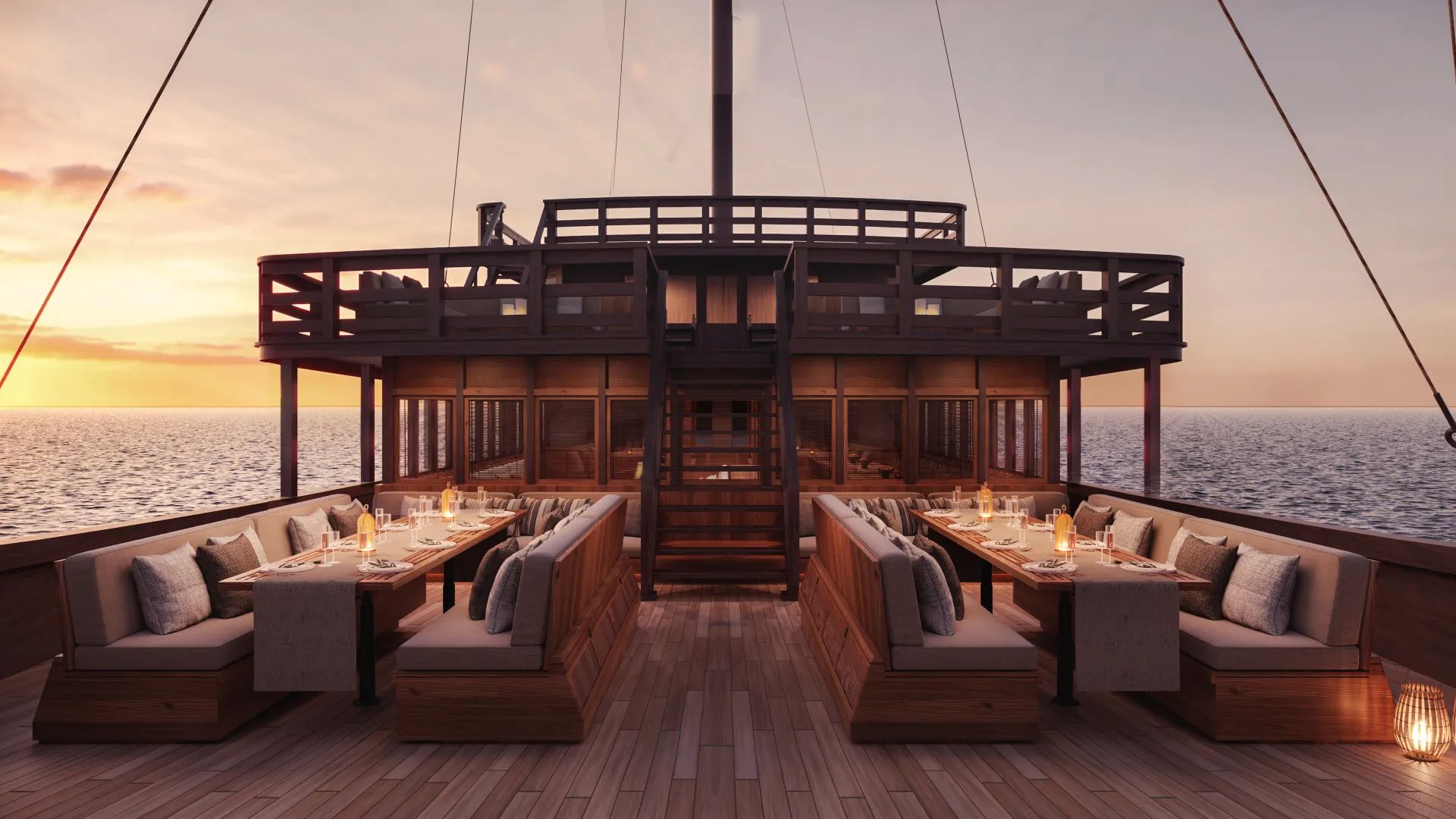 Coralia Dua liveaboard – front deck dining and lounge – phinisi Indonesia