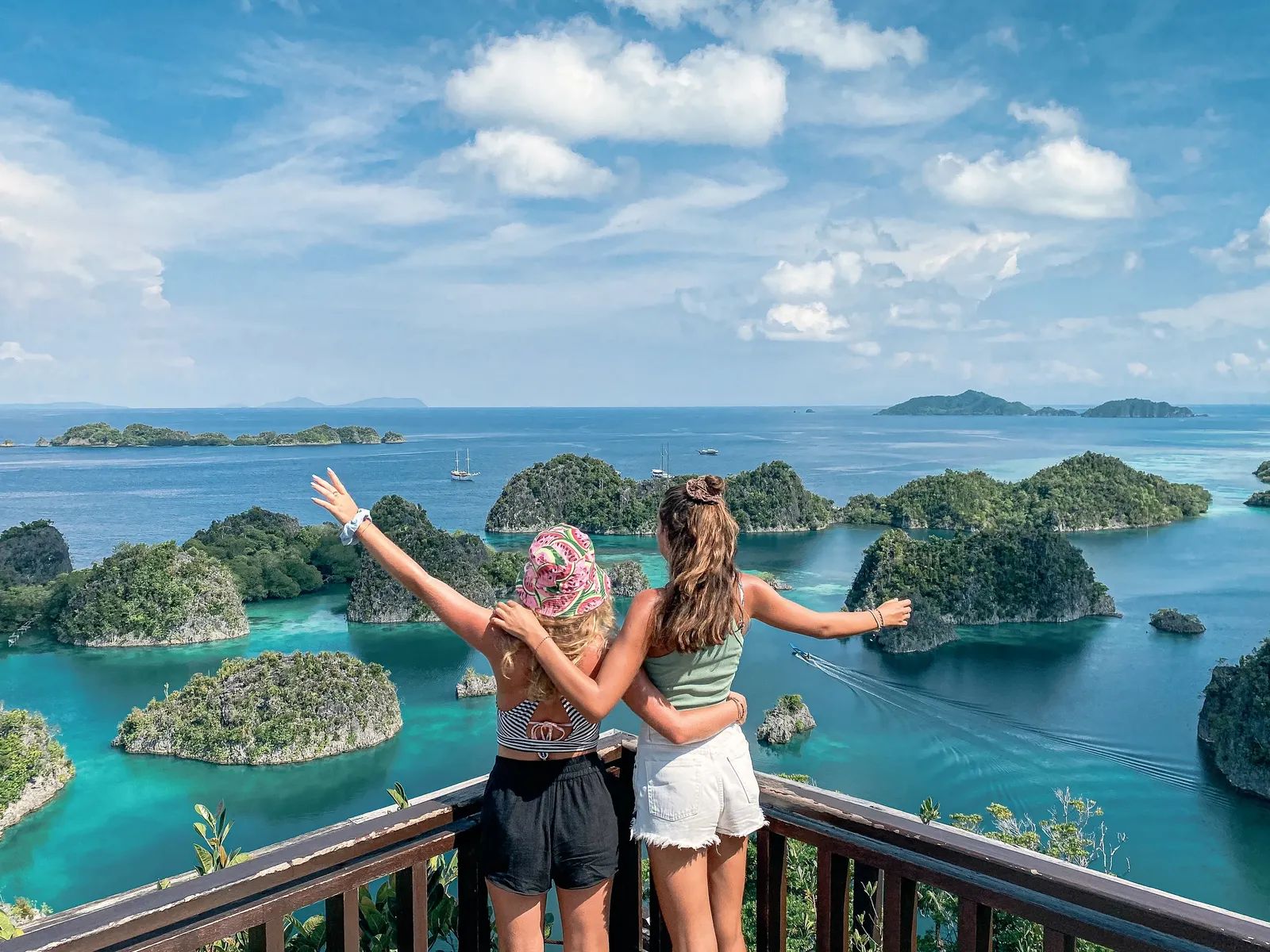 Raja Ampat, Indonesia – guests overlooking the karst island lagoon